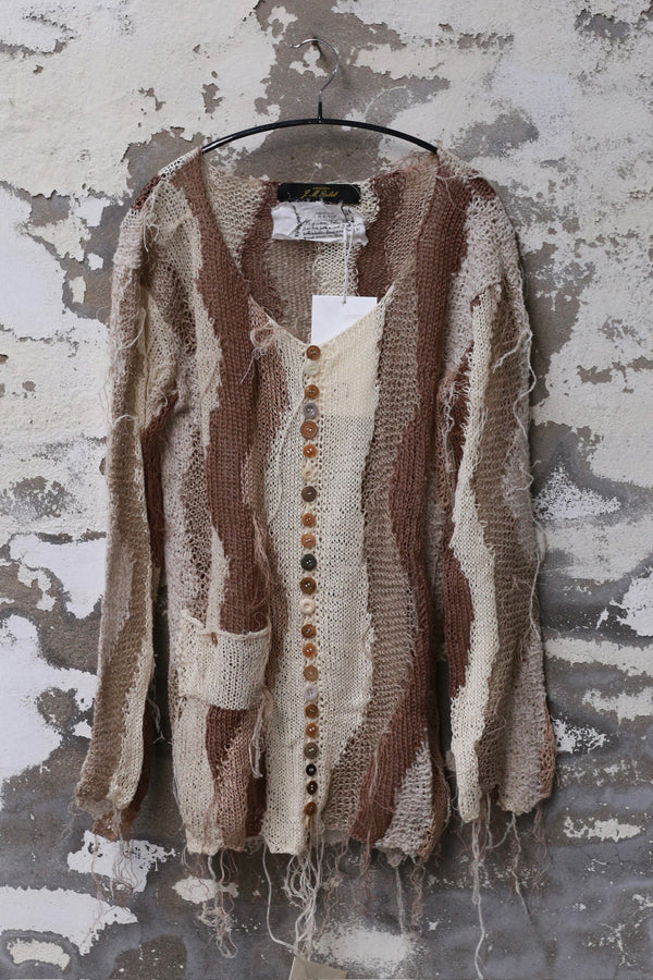ARCHIVIO J.M.Ribot Large collar sweater Italy AJM-KN41/STRIPES/CROCHET-ECRU/TOUPE ECRU/TAUPE